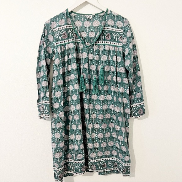 SZ BLOCKPRINTS x J Crew Leyla tie long sleeve cotton tunic dress O/S - Picture 2 of 6